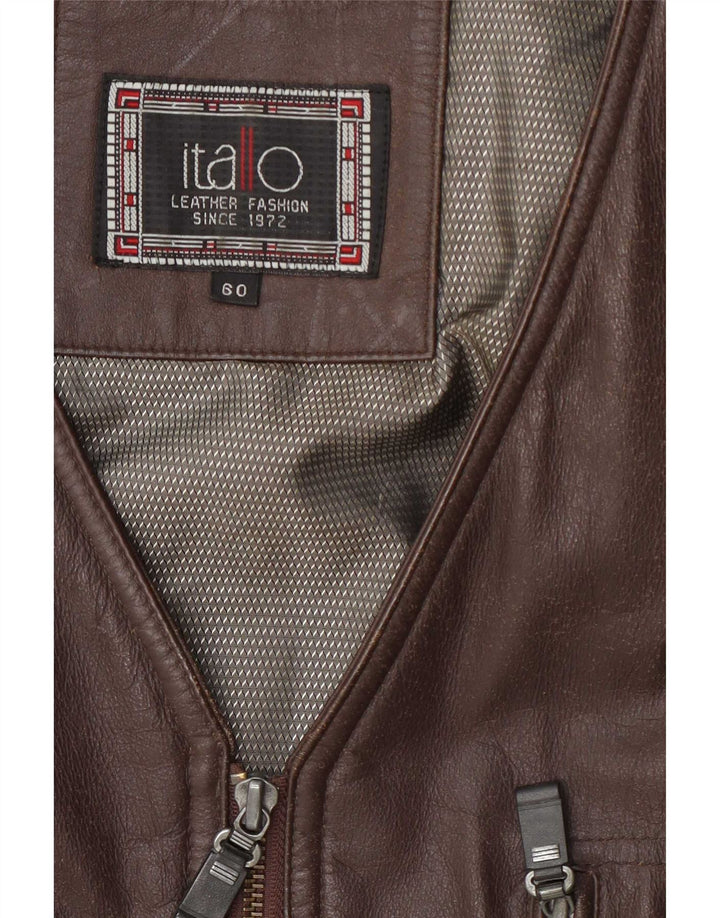 Gilet multiuso in pelle da uomo Itallo IT 60 4XL Marrone