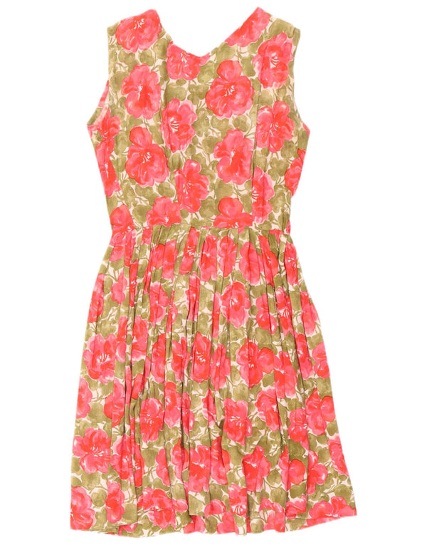 Abito a trapezio senza maniche vintage da donna UK 10 piccolo floreale rosa