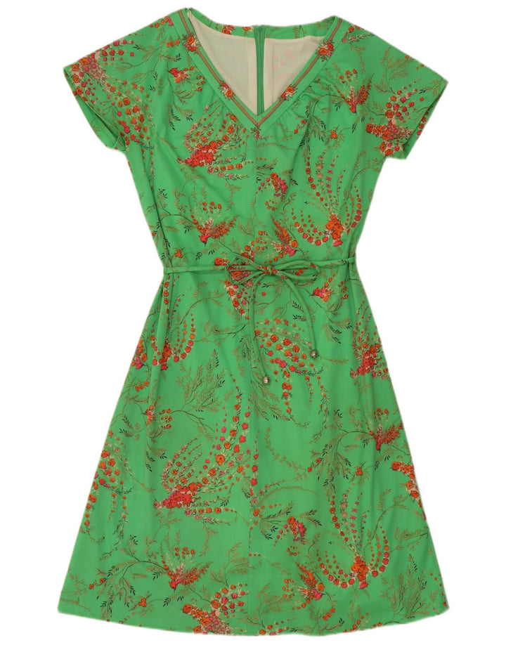 Abito a trapezio da donna vintage EU 40 Poliestere floreale verde medio