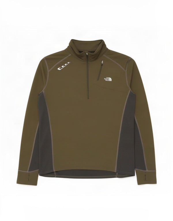 The North Face Mens Zip Neck Pullover Tracksuit Top Large Khaki Colourblock