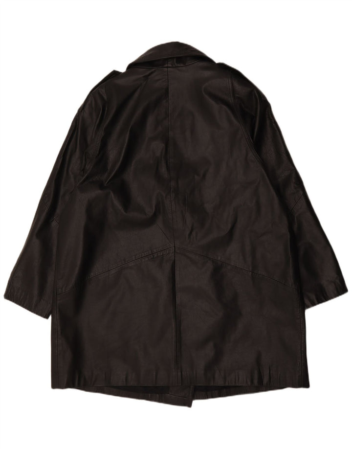 Cappotto oversize in pelle vintage da donna UK 16 grande nero
