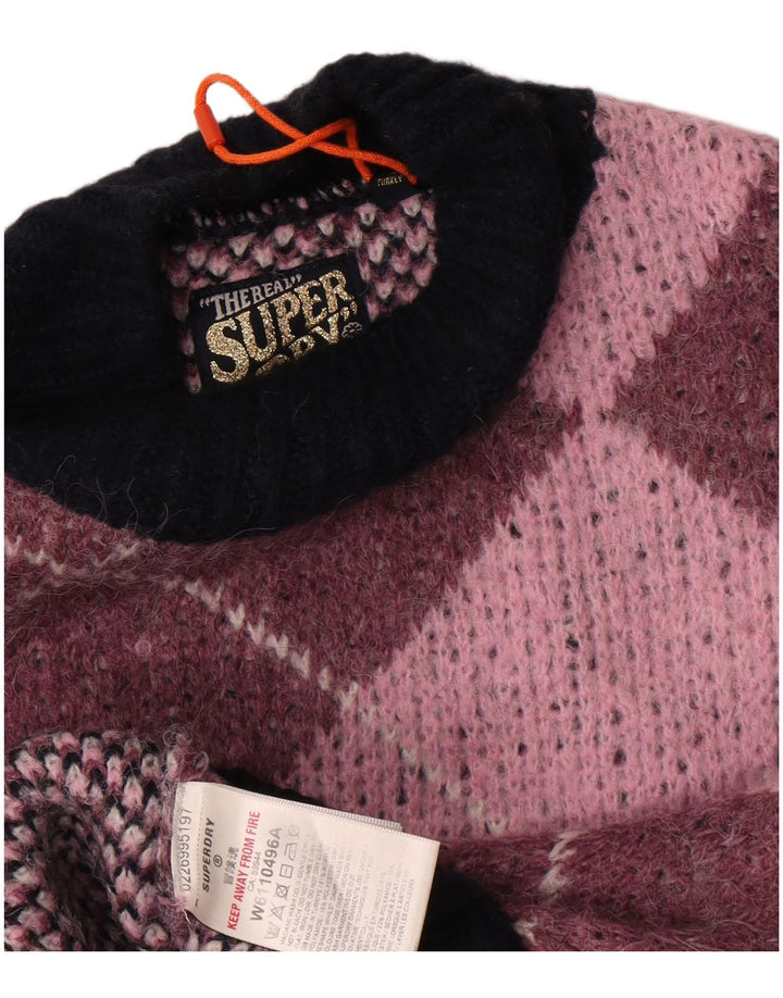 Maglione da donna a collo alto Superdry UK 10 Small Pink Argyle/Diamond