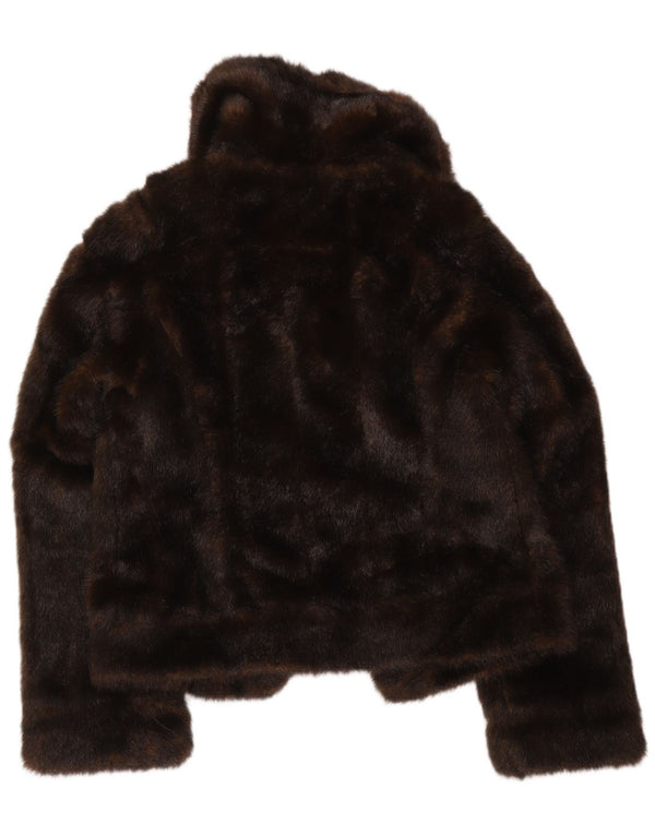 Topshop Giacca bolero da donna in pelliccia sintetica UK 8 piccolo acrilico marrone