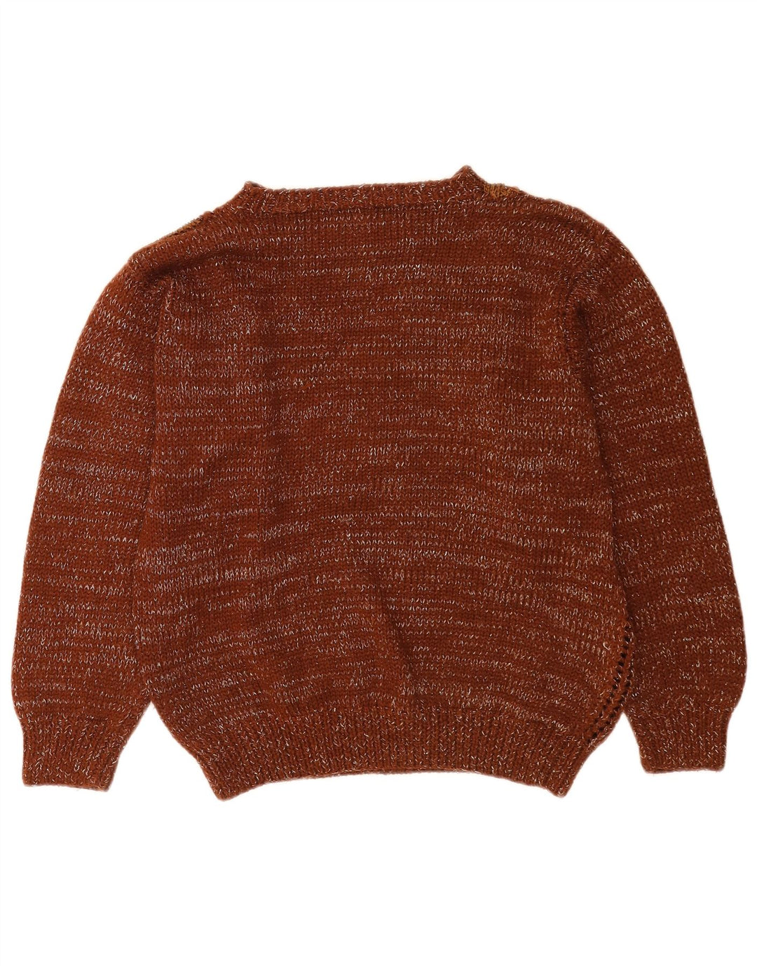 Maglione maglione girocollo da donna vintage UK 14 Patchwork marrone medio