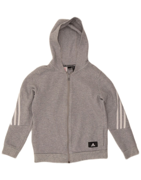 Adidas Girls Zip Hoodie Sweater 11-12 Years Grey Cotton