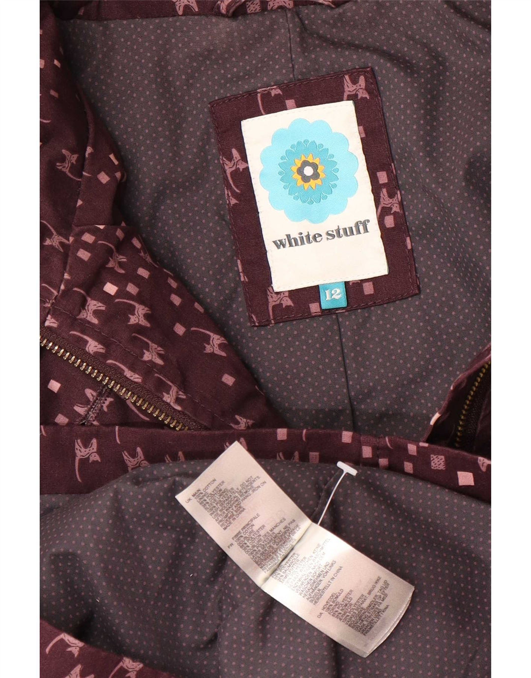Impermeabile da donna con motivo astratto di White Stuff UK 12 Borgogna medio Cat