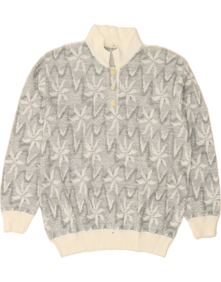 VINTAGE Womens Abstract Pattern Polo Neck Jumper Sweater IT 50 XL Grey Vintage Vintage and Second-Hand Vintage from Messina Hembry 