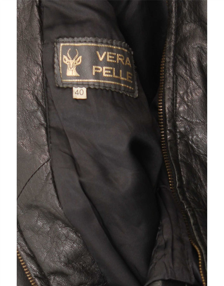 Giacca in pelle vintage da donna vestibilità ampia IT 40 piccola nera