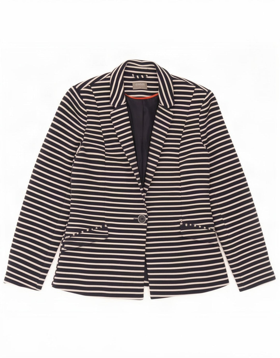 Oasis Giacca blazer da donna a 1 bottone UK 8 Small Poliestere a righe blu navy