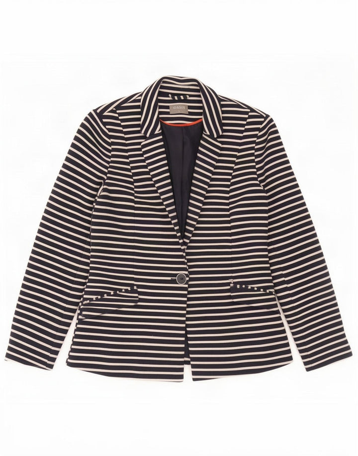 Oasis Giacca blazer da donna a 1 bottone UK 8 Small Poliestere a righe blu navy