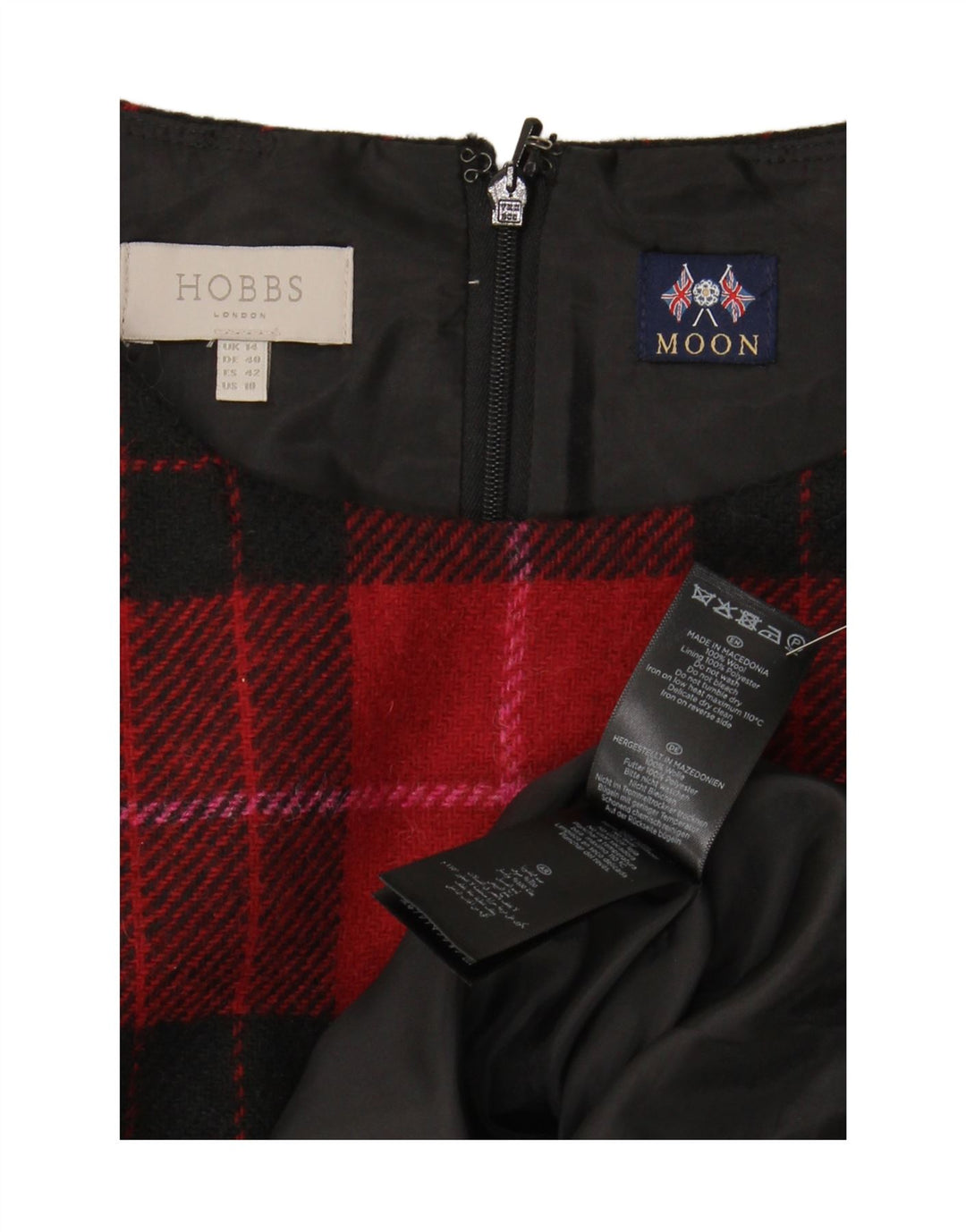 Abito a trapezio senza maniche da donna HOBBS UK 14 grandi quadri rossi