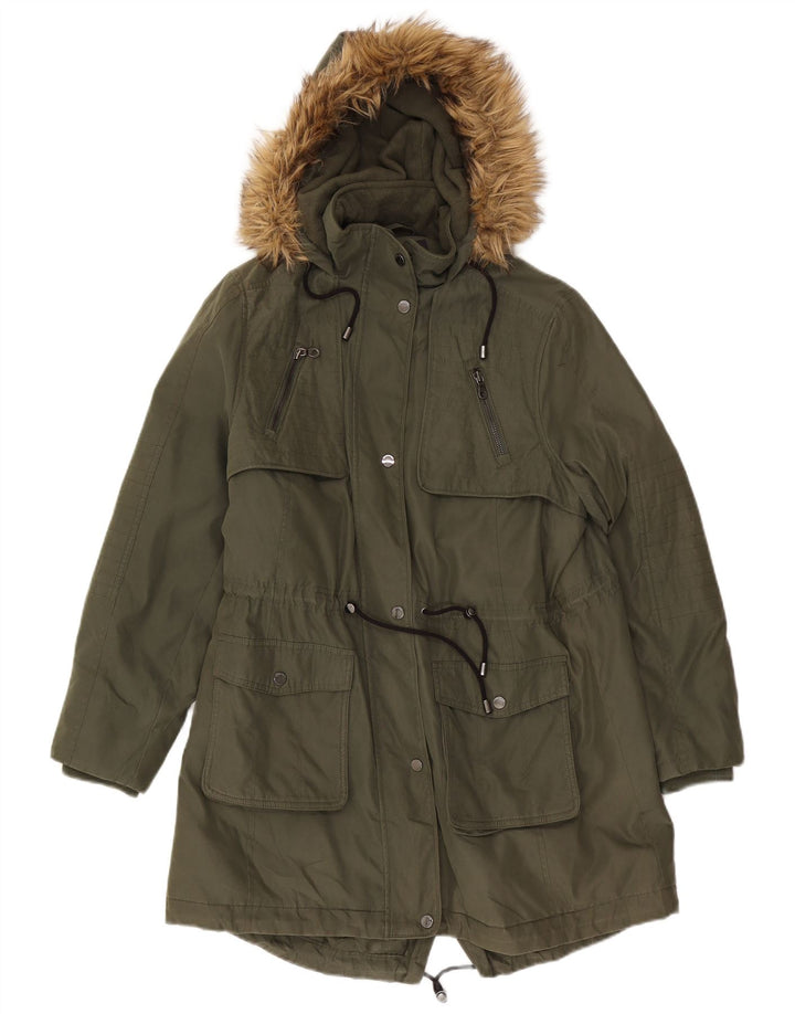 Giacca Parka con cappuccio da donna Marks & Spencer UK 16 Large Poliestere kaki