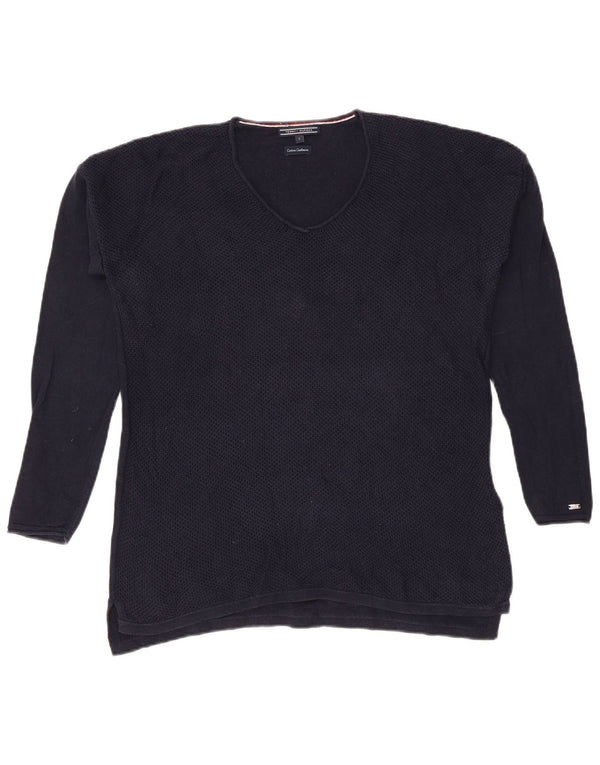 Maglione maglione oversize con scollo a V da donna Tommy Hilfiger UK 10 piccolo blu navy