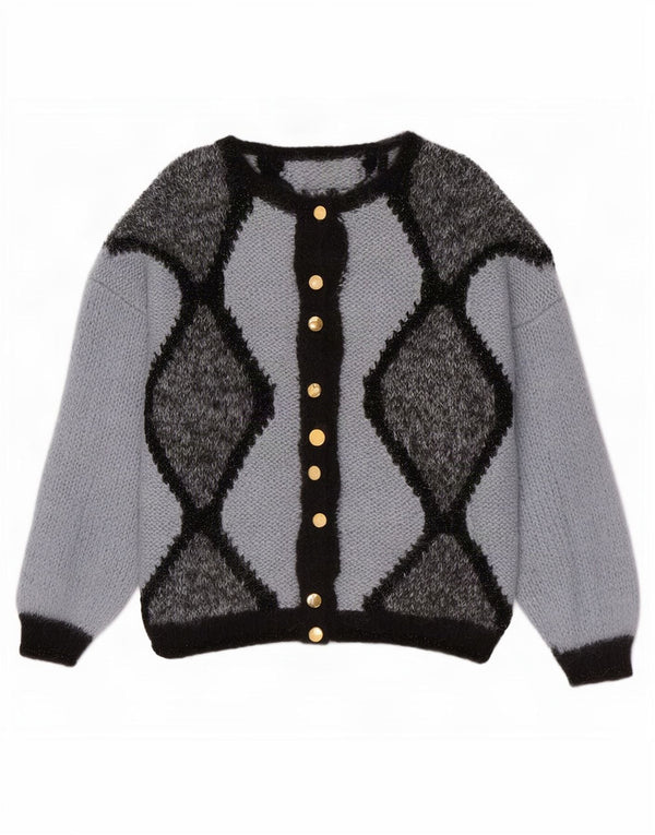 Vintage Womens Cardigan Sweater UK 16 Large Blue Argyle/Diamond