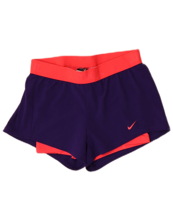 Pantaloncini sportivi Nike Dri Fit da donna UK 10 Small Purple Colourblock