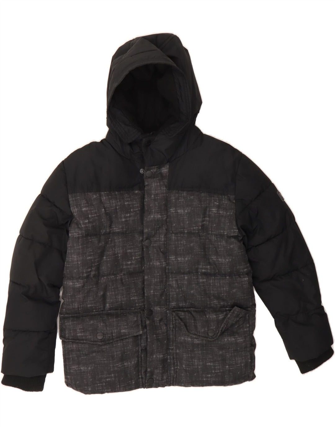 MICHAEL KORS Boys Hooded Padded Jacket 10-11 Years Black Colourblock Vintage Michael Kors and Second-Hand Michael Kors from Messina Hembry 