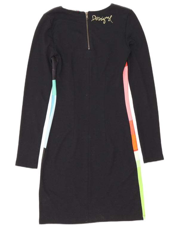Desigual Womens Long Sleeve Sheath Dress UK 6 XS Black Geometric Cotton