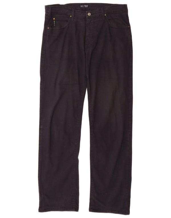 Pantaloni casual dritti da uomo Armani W34 L32 in cotone blu navy