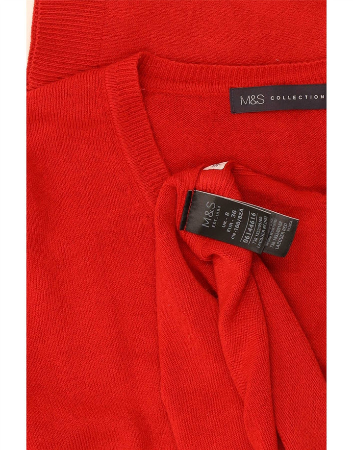Maglione con scollo a V da donna Marks & Spencer UK 8 piccolo acrilico rosso