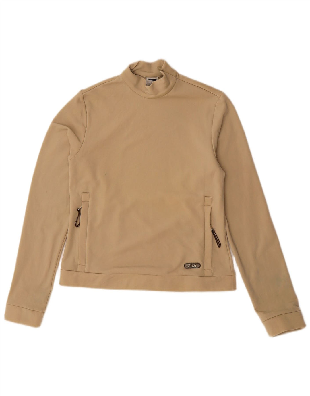 Felpa Fila da donna con zip e collo, maglione, UK 10, piccola, beige