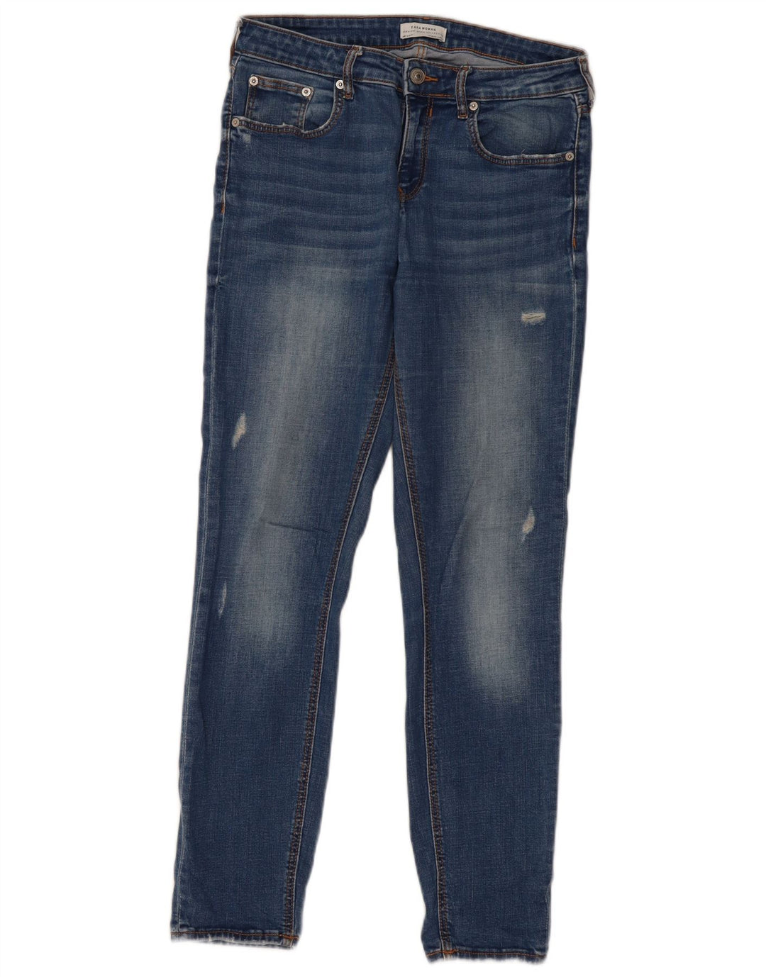 Jeans slim invecchiati ZARA da donna EU 38 piccoli W28 L28 blu