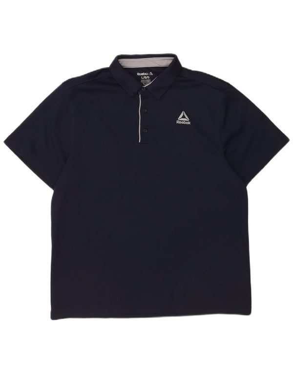 Polo Reebok da uomo grande in poliestere blu navy
