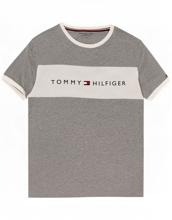 T-shirt grafica da uomo Tommy Hilfiger Top Small in cotone color block grigio