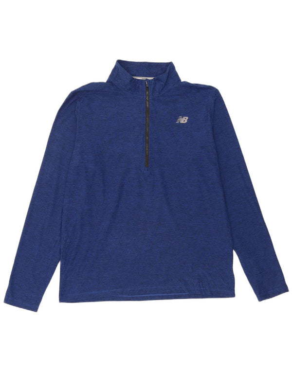 New Balance Uomo Zip Collo Pullover Tuta Top Grande Blu Chiazzato
