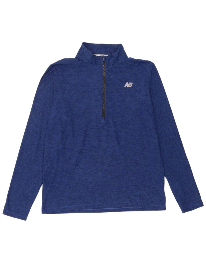 New Balance Uomo Zip Collo Pullover Tuta Top Grande Blu Chiazzato