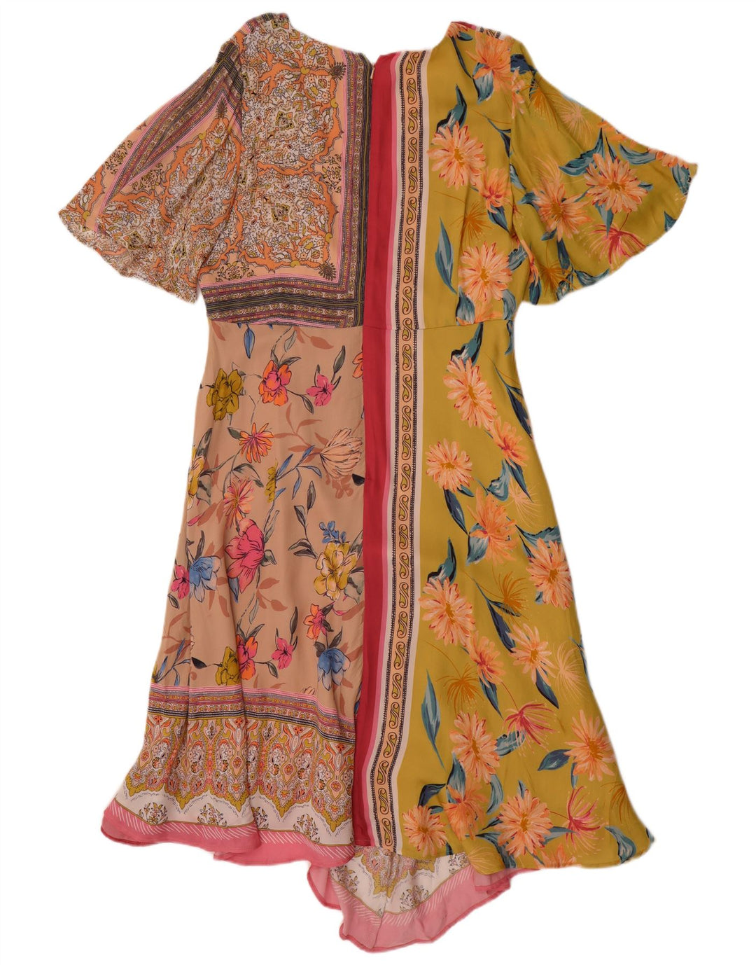 MONSOON Abito asimmetrico da donna UK 14 Grande patchwork multicolore