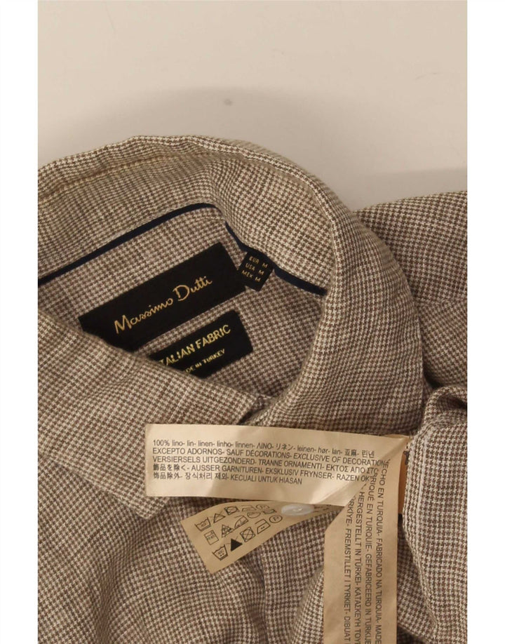 Camicia Uomo Massimo Dutti Lino Pied De Poule Beige Medio