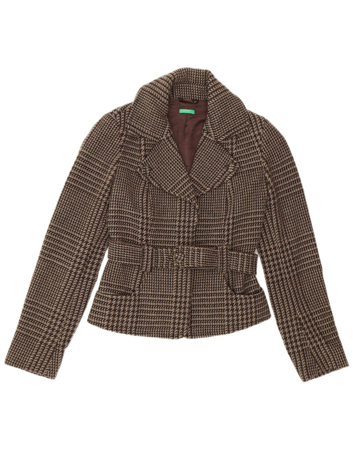 Giacca Blazer da Donna con Cintura Benetton IT 40 Piccola Lana Pied De Poule Marrone