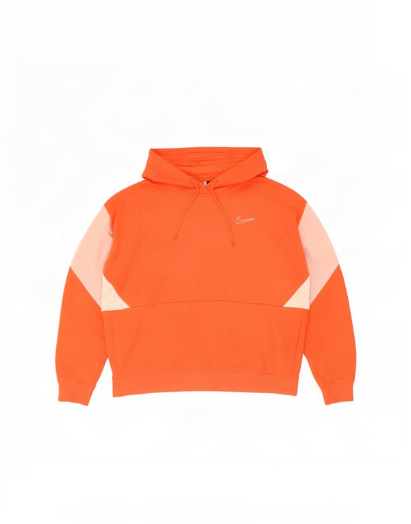 Nike Womens Oversized Hoodie Jumper UK 16 Large Orange Colourblock Cotton