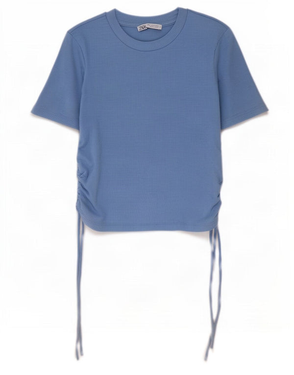 Top corto da donna Zara in camicetta UK 12 poliestere blu medio