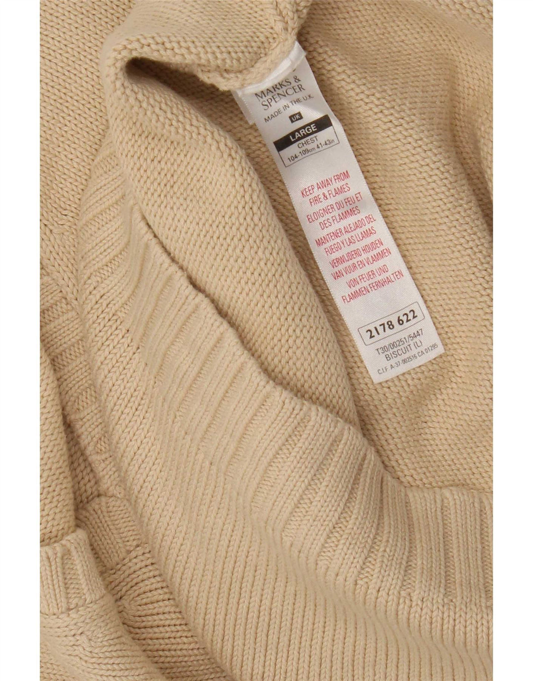 Maglione da uomo con scollo a V Marks & Spencer grande in cotone beige