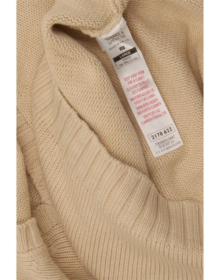 Maglione da uomo con scollo a V Marks & Spencer grande in cotone beige