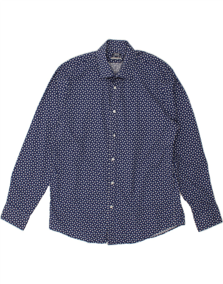 IZOD Mens Abstract Pattern Slim Fit Shirt Size 16 1/2 Large Navy Blue Vintage Izod and Second-Hand Izod from Messina Hembry 