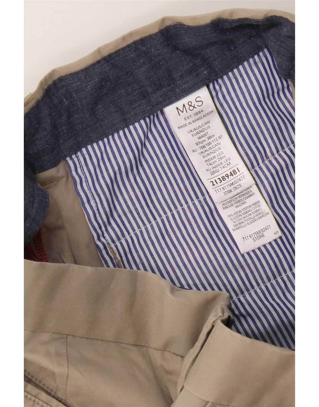 Pantaloni da abito dritti da uomo Marks & Spencer W38 L29 in cotone beige