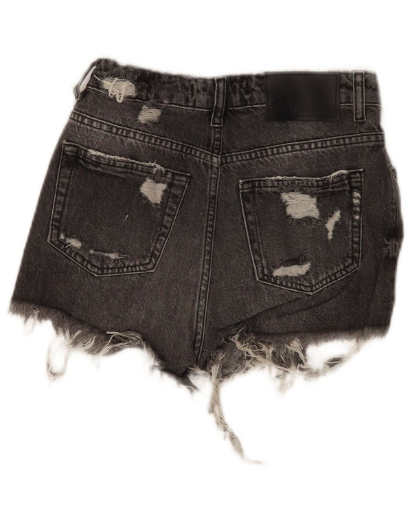 Pantaloncini in denim invecchiato da donna Zara EU 34 2XS W24 cotone nero