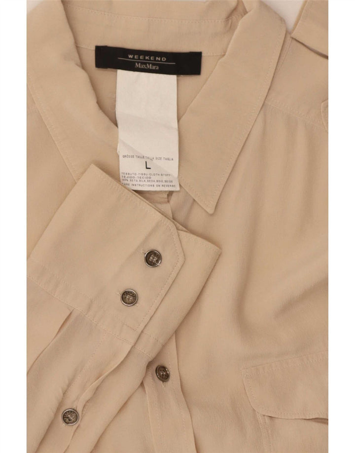 Camicia militare a maniche lunghe da donna Max Mara grande in seta beige