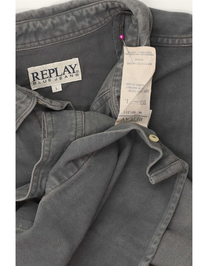 Camicia di jeans da uomo Replay grande in cotone grigio