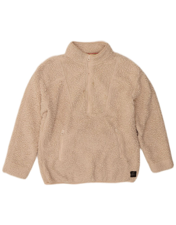 Joules - Maglione in pile oversize con collo e zip da donna, UK 8, piccolo, in poliestere beige