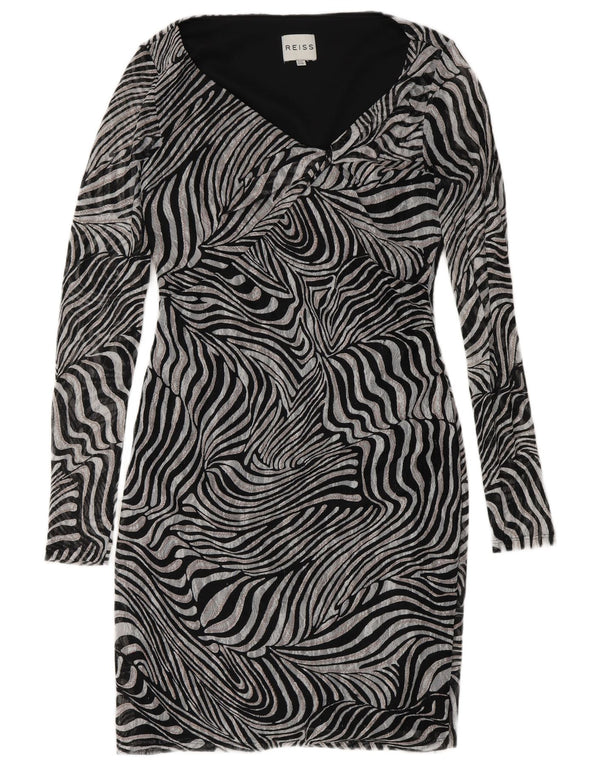 REISS Womens Long Sleeve Sheath Dress UK 10 Small Grey Animal Print