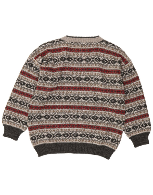 Maglione maglione girocollo da donna vintage UK 16 Large Grey Fair Isle
