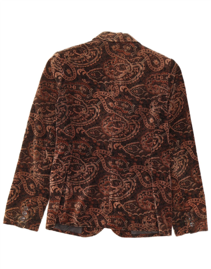 Giacca blazer in velluto a 2 bottoni da donna Laura Ashley UK 8 piccolo marrone Paisley