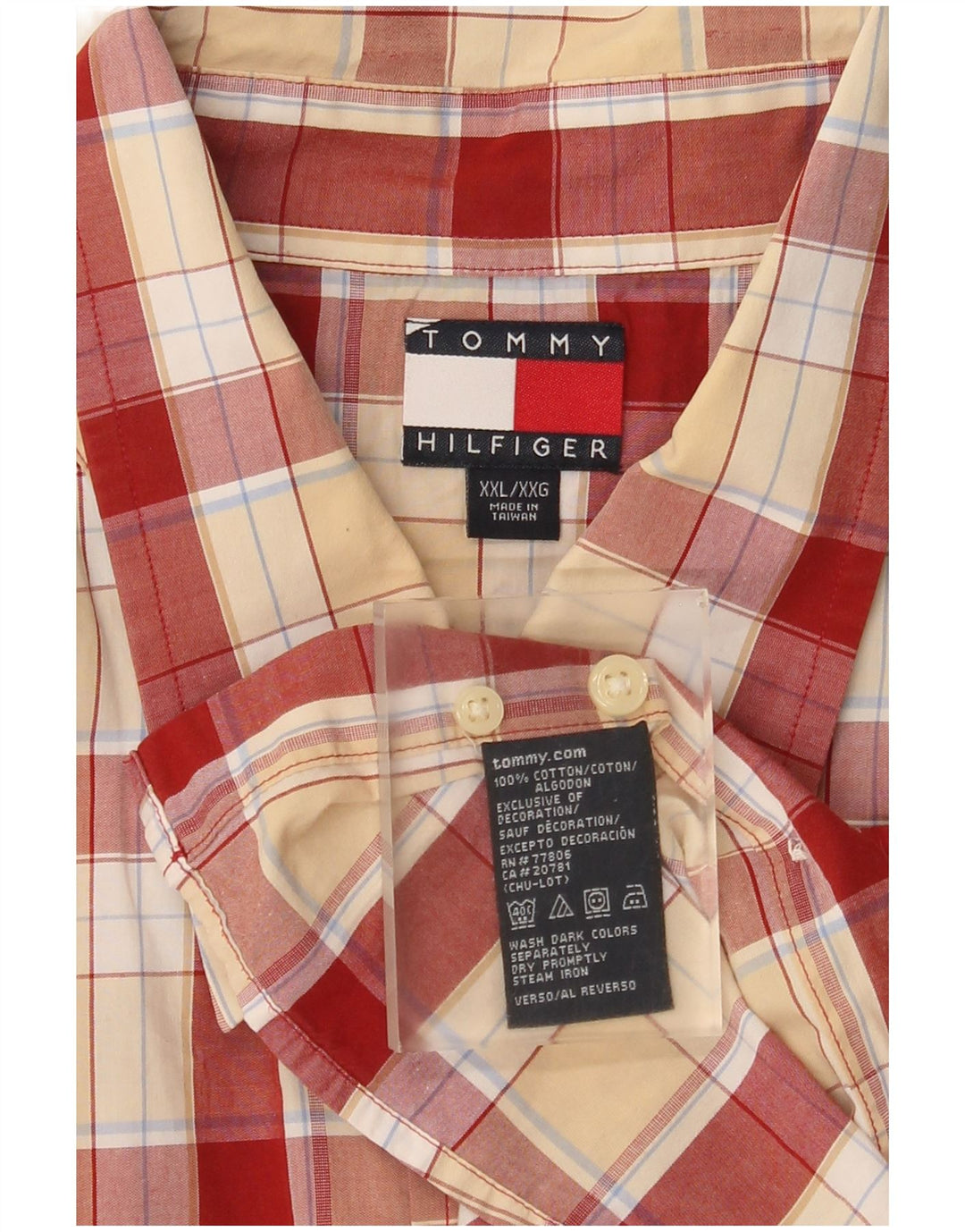 Camicia a maniche corte da uomo Tommy Hilfiger 2XL cotone a quadri rossi