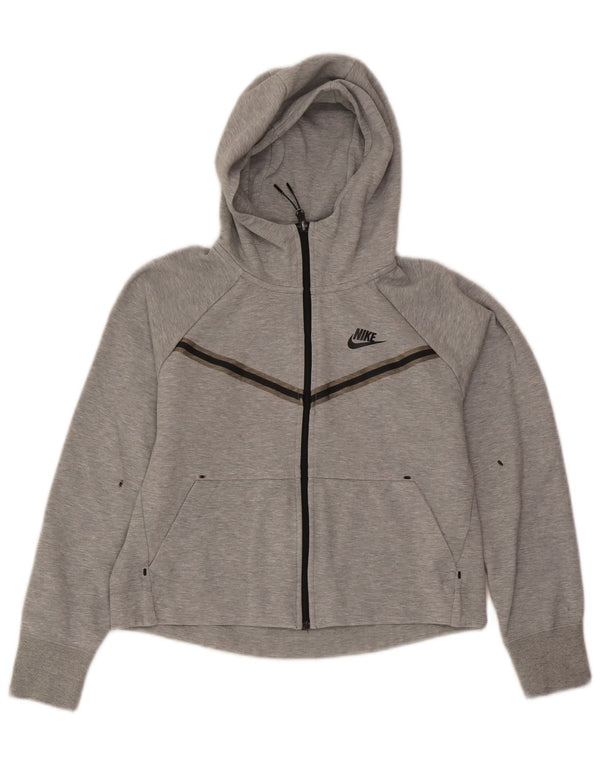 Felpa con cappuccio e zip oversize corta Nike da donna UK 6 XS Grigio