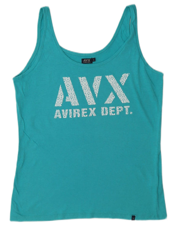 Canottiera grafica da donna Avirex UK 14 grande cotone turchese