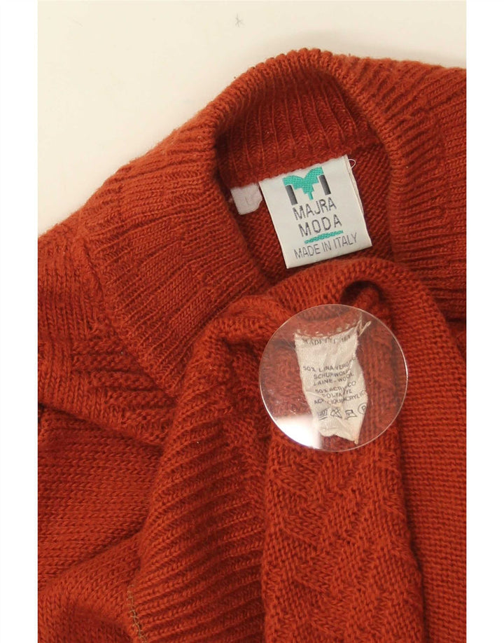 Maglione vintage da uomo con collo alto e lana geometrica arancione grande