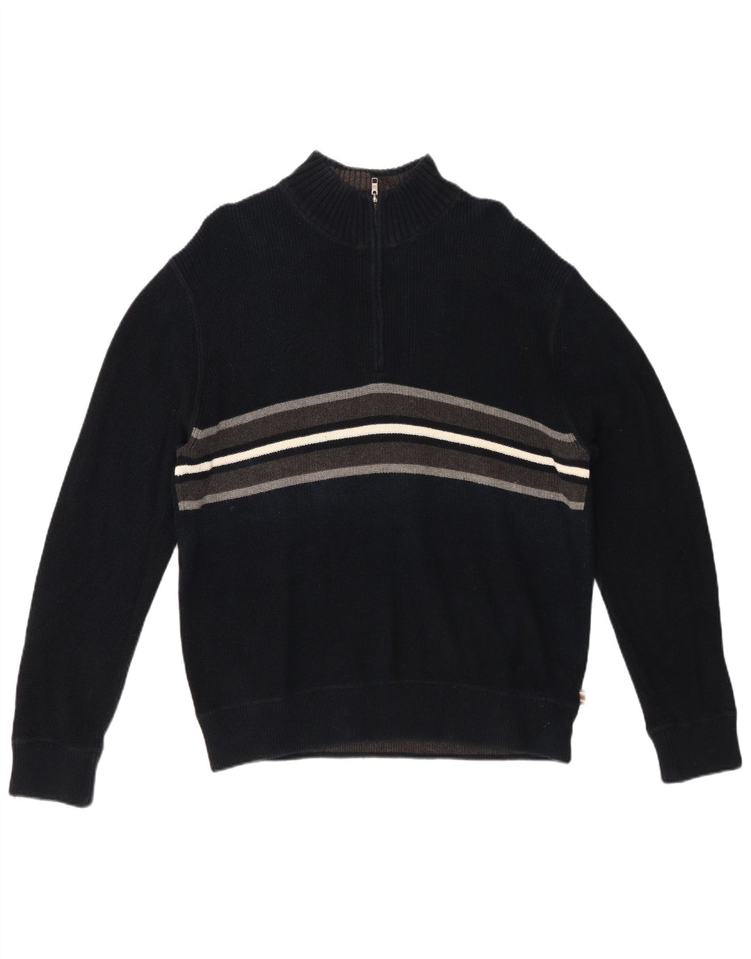 EDDIE BAUER Maglione da uomo con zip e collo grande in cotone a righe blu navy